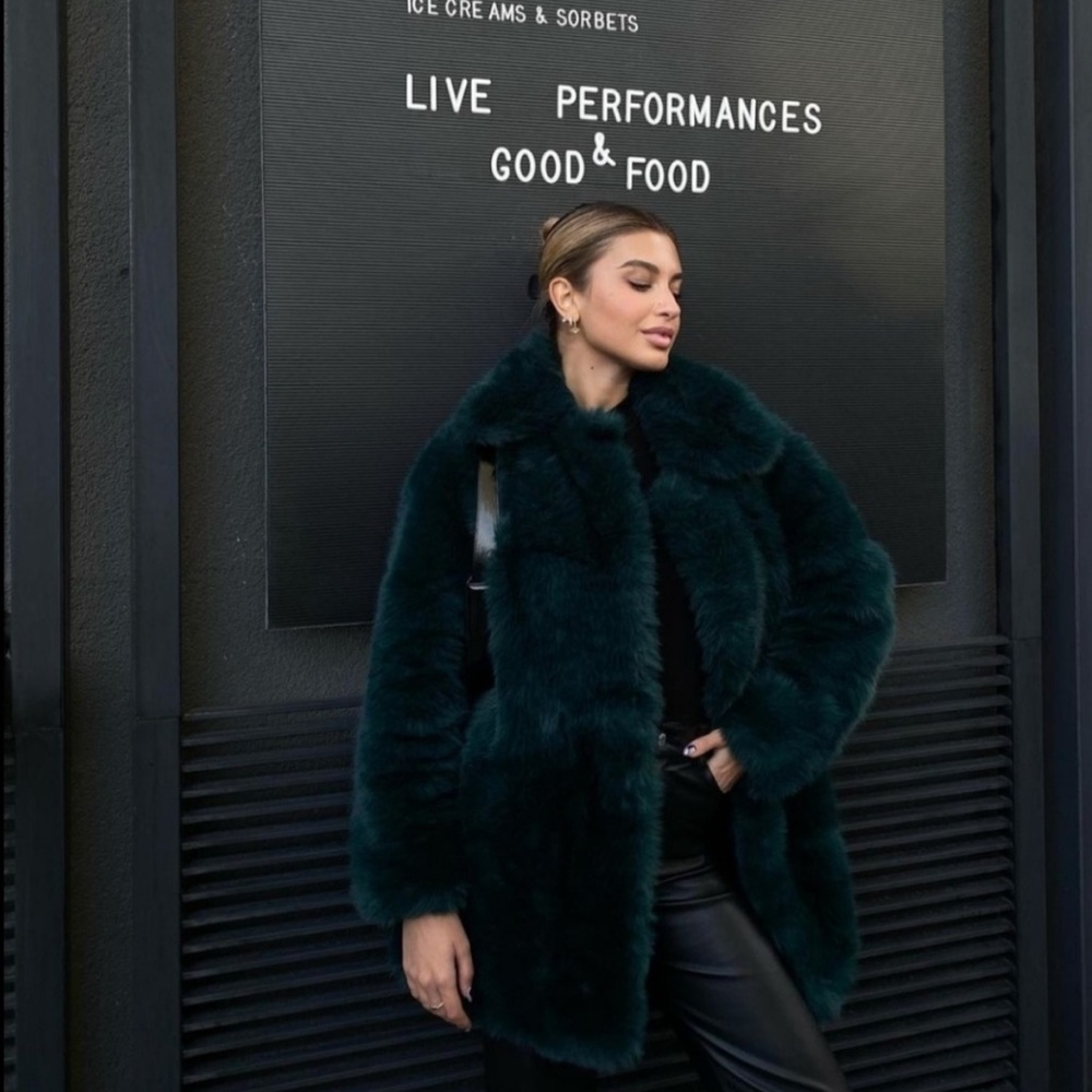 MANGO Dark Green Faux Fur Winter Coat